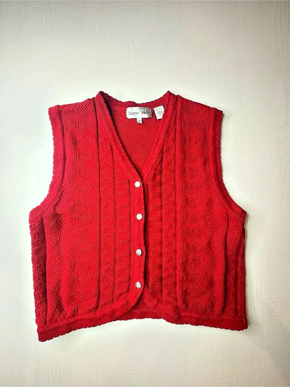 Baxter Wells Red Cable Knit V-Neck Vest Size Medium